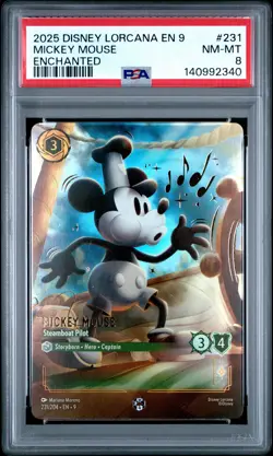 2025 DISNEY LORCANA EN 9-FABLED ENCHANTED MICKEY MOUSE - STEAMBOAT PILOT PSA 8 - Image 1