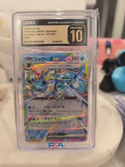 CGC 10 Pristine Vaporeon ex 031/187 Terastal Fest ex sv8a Pokemon Card JPN - Image 1