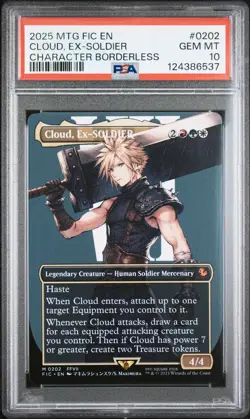 2025 MTG FINAL FANTASY COMMANDER CHARACTER BORDERLESS CLOUD, EX-SOLDIER PSA 10 - Image 1