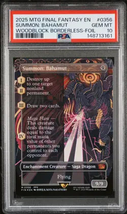 2025 MTG FINAL FANTASY WOODBLOCK BORDERLESS-FOIL #0356 SUMMON: BAHAMUT PSA 10 - Image 1