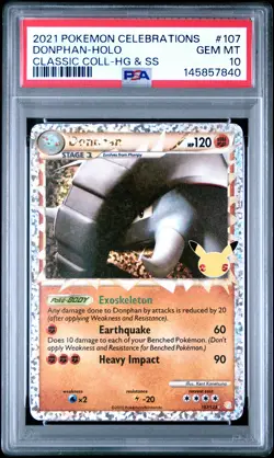 2021 POKEMON CELEBRATIONS CLASSIC COLLECTION #107 DONPHAN-HOLO PSA 10 - Image 1