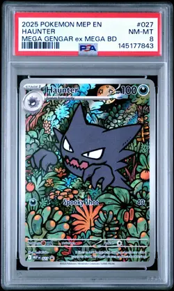 2025 POKEMON MEP EN-ME BLACK STAR PROMO #027 HAUNTER PSA 8 - Image 1