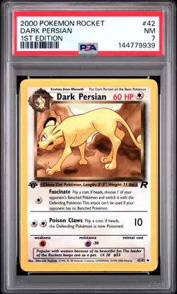 2000 POKEMON ROCKET 1ST EDITION #42 DARK PERSIAN PSA 7 - Image 1