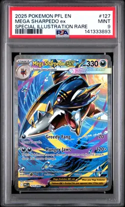 2025 POKEMON PFL EN-PHANTASMAL FLAMES #127 MEGA SHARPEDO EX PSA 9 - Image 1