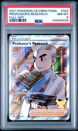 2021 POKEMON CELEBRATIONS #024 FULL ART/PROFESSOR'S RESEARCH PSA 8 - Image 1