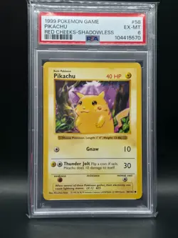 1999 Pokemon Base Set Pikachu Shadowless #58 - Red Cheeks Variety - PSA 6 EX-MT - Image 1