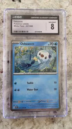 Pokemon Oshawott 021/086 White Flare English 2025 CGC 8 Graded 70 HP - Image 1