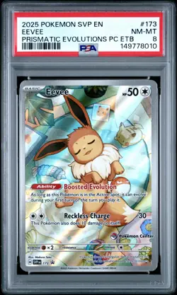 2025 POKEMON SVP PRISMATIC EVOLUTIONS POKEMON CENTER ETB PROMO #173 EEVEE PSA 8 - Image 1