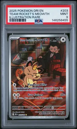 2025 POKEMON DRI EN-DESTINED RIVALS ILLUSTRATION RARE TEAM ROCKET'S MEOWTH PSA 9 - Image 1