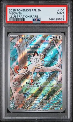 2025 POKEMON PFL EN-PHANTASMAL FLAMES ILLUSTRATION RARE #106 MEOWTH PSA 9 - Image 1