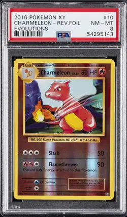 2016 POKEMON XY EVOLUTIONS #10 CHARMELEON-REVERSE FOIL PSA 8 - Image 1