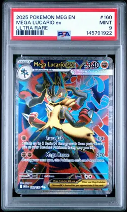 2025 POKEMON MEG EN-MEGA EVOLUTION ULTRA RARE #160 MEGA LUCARIO EX PSA 9 - Image 1