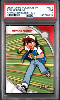 2000 TOPPS POKEMON TV ANIMATION SERIES 2 HEROES & VILLAINS ASH KETCHUM PSA 7 - Image 1