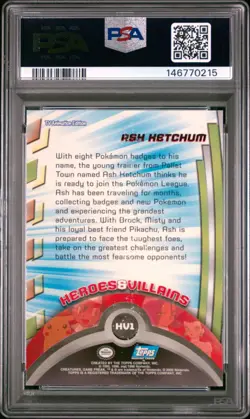 2000 TOPPS POKEMON TV ANIMATION SERIES 2 HEROES & VILLAINS ASH KETCHUM PSA 7 - Image 2