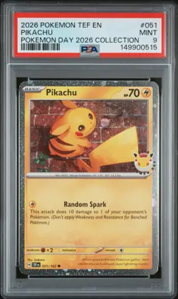 2026 POKEMON TEMPORAL FORCES POKEMON DAY 2026 COLLECTION #051 PIKACHU PSA 9 - Image 1