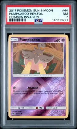2017 POKEMON SUN & MOON CRIMSON INVASION #44 PUMPKABOO-REVERSE FOIL PSA 7 - Image 1