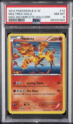 2012 POKEMON B&W NEXT DESTINIES INCOMPLETE HOLO #14 MOLTRES-HOLO PSA 8 - Image 1