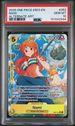 2026 ONE PIECE EB03-HEROINES EDITION ALTERNATE ART #053 NAMI PSA 10 - Image 1