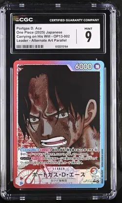 ✨ CGC 9 One Piece PORTGAS D. ACE OP13-002 Leader Alternate Art Parallel Jpn - Image 1