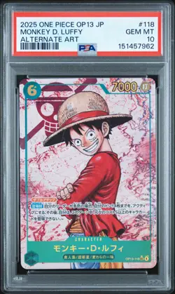 2025 ONE PIECE JPN OP13-CARRYING ON HIS WILL ALT ART #118 MONKEY D. LUFFY PSA 10 - Image 1