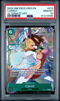 2026 ONE PIECE EB03-EXTRA BOOSTER HEROINES EDITION ALT ART #013 CARROT PSA 10 - Image 1