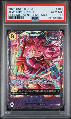 2026 ONE PIECE JPN PROMOS OFFICIAL EVENT PRIZE-ASIA #108 JEWELRY BONNEY PSA 10 - Image 1
