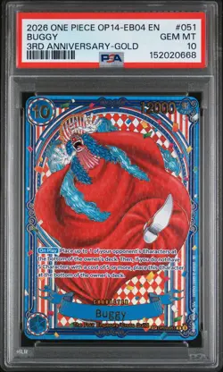 2026 ONE PIECE THE AZURE SEA'S SEVEN 3RD ANNIVERSARY-GOLD #051 BUGGY PSA 10 - Image 1