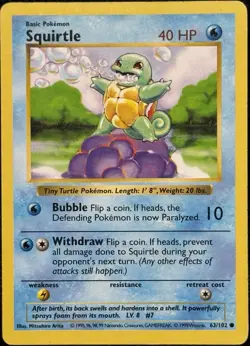 Pokemon TCG Squirtle Base Set, Shadowless Common Card 63/102 - Image 1