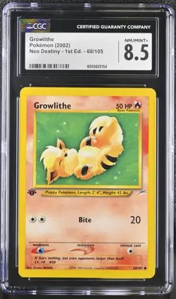CGC 8.5 Growlithe Neo Destiny 1st Edition 68/105 Pokemon Card - Image 1