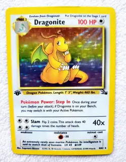 1999 Pokemon TCG DRAGONITE Fossil 1st Edition Holo Rare WOTC Card 4/62 D1 - Image 1