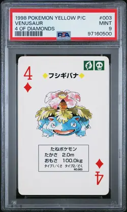 1998 POKEMON YELLOW VERSION PLAYING CARDS 4 OF DIAMONDS #003 VENUSAUR PSA 9 - Image 1