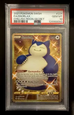 2021 Pokemon SWSH Chilling Reign Secret #224 FA Snorlax PSA 10 GEM MINT - Image 1