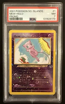 2001 POKEMON SOUTHERN ISLANDS PROMO #1 MEW-HOLO PSA 7 w/BEAUTIFUL SWIRL - Image 1