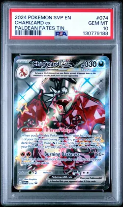 2024 Pokemon SVP EN Paldean Fates Tin #074 Charizard ex Gem Mint PSA 10 - Image 1