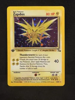 1999 Pokemon TCG Zapdos Fossil Holo Card 15/62 1st Edition Rare - Image 1