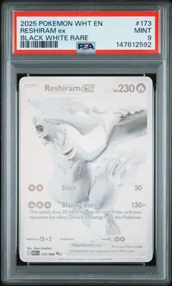 MINT 2025 POKEMON WHT EN-WHITE FLARE BLACK WHITE RARE #173 RESHIRAM EX PSA 9 - Image 1