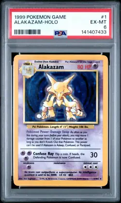 1999 POKEMON BASE SET UNLIMITED #1 ALAKAZAM-HOLO PSA 6 - Image 1