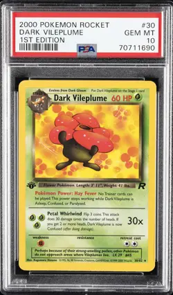 2000 POKEMON ROCKET 1ST EDITION #30 DARK VILEPLUME PSA 10 - Image 1