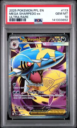 2025 POKEMON PFL EN-PHANTASMAL FLAMES ULTRA RARE #113 MEGA SHARPEDO EX PSA 10 - Image 1