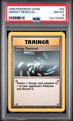 1999 POKEMON BASE SET UNLIMITED #92 ENERGY REMOVAL PSA 8 - Image 1