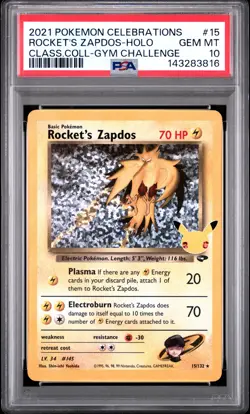 2021 POKEMON CELEBRATIONS CLASSIC COLLECTION #15 ROCKET'S ZAPDOS-HOLO PSA 10 - Image 1