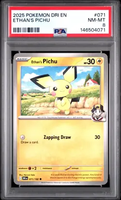2025 POKEMON DRI EN-DESTINED RIVALS #071 ETHAN'S PICHU PSA 8 - Image 1