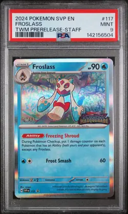 2024 POKEMON SVP TWILIGHT MASQUERADE PRERELEASE-STAFF PROMO #117 FROSLASS PSA 9 - Image 1