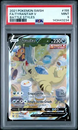 2021 POKEMON SWORD & SHIELD BATTLE STYLES #155 FULL ART/TYRANITAR V PSA 9 - Image 1