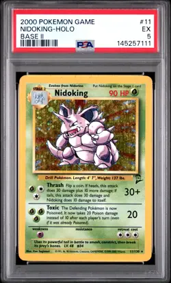 2000 POKEMON BASE SET 2 #11 NIDOKING-HOLO PSA 5 - Image 1