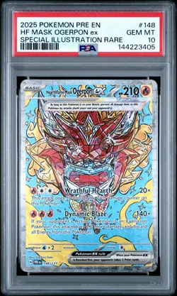 2025 POKEMON PRE EN-PRISMATIC EVOLUTIONS #148 HEARTHFLAME MASK OGERPON EX PSA 10 - Image 1