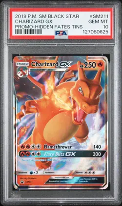 2019 POKEMON SM BLACK STAR PROMO HIDDEN FATES TINS #SM211 CHARIZARD GX PSA 10 - Image 1