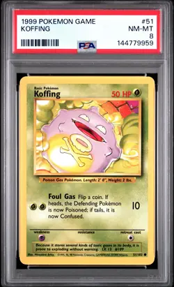 1999 POKEMON BASE SET UNLIMITED #51 KOFFING PSA 8 - Image 1