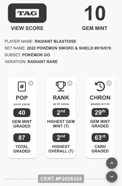 Pokemon Radiant Blastoise Pokemon GO Holo TAG 10 Radiant Rare #018/078 - Image 3