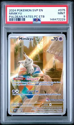 2024 POKEMON PALDEAN FATES POKEMON CENTER ETB PROMO #075 MIMIKYU PSA 9 - Image 1